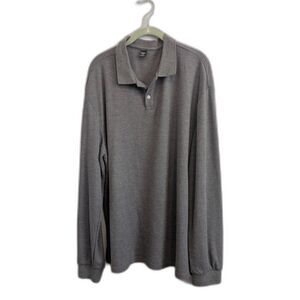 Manfinity Grey Waffle Knit Long Sleeve Polo Shirt XL
